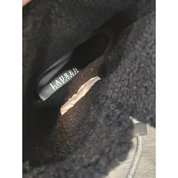 Ralph Lauren Tadina Mid-Calf Winter Boots Womens 8.5B Black Nubuck Lamb Fur Trim - Picture 14 of 16